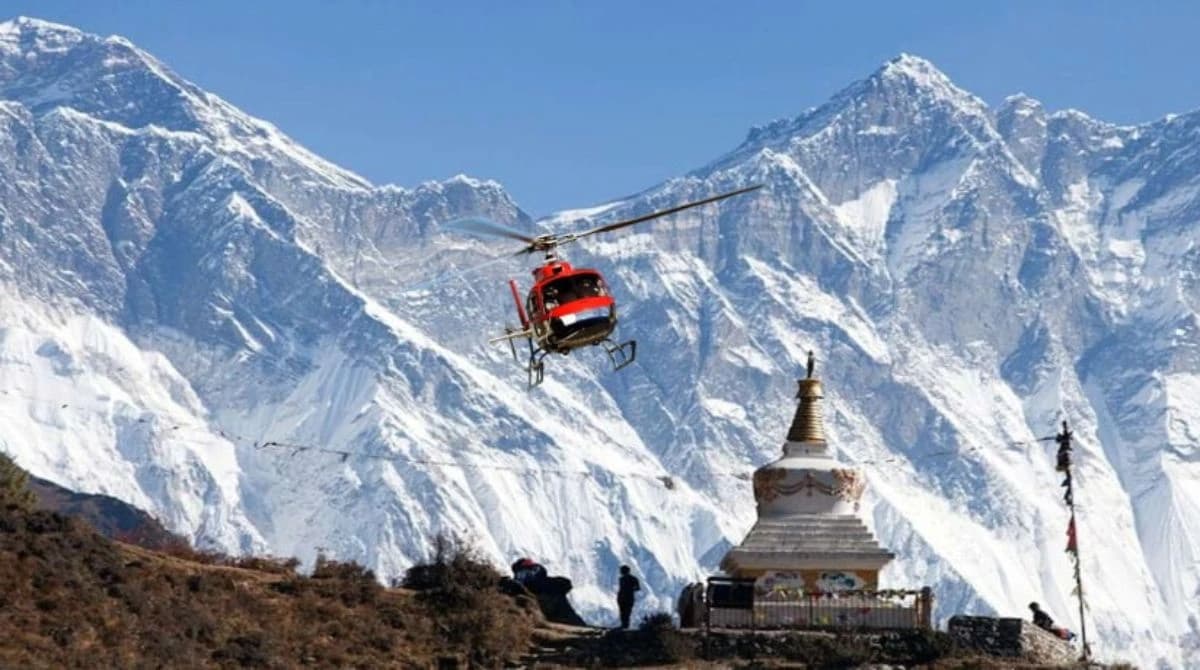 Helicopter return from Everest Base Camp